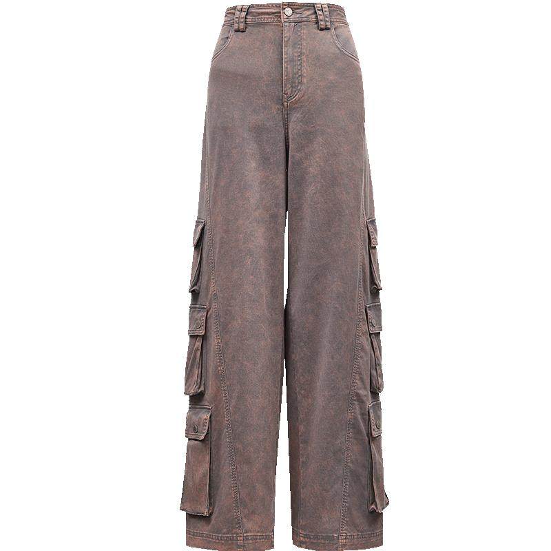 ONLY冬季休闲通勤高腰口袋工装直筒休闲裤子|124314006