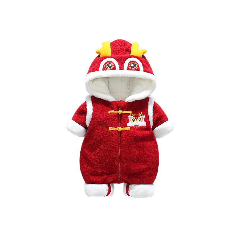 新年婴儿服新年加厚保暖连体衣宝宝过年拜年衣服冬季喜庆加绒棉服