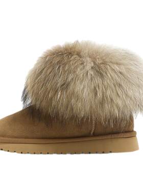 Forever21狐狸毛厚底牛皮雪地靴