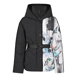 sdeer圣迪奥冬季女装高领连帽字母涂鸦收腰中长款羽绒服S21482457