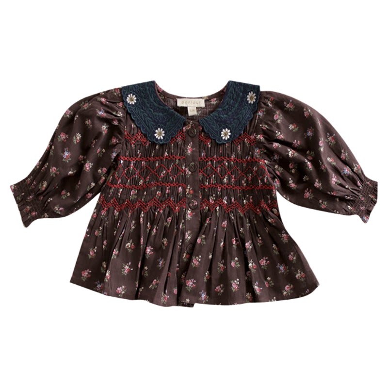 Little现货 法国bonjour FW26秋冬女宝宝碎花上衣衬衫花苞裤