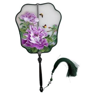 苏州手工苏绣双面绣团扇古风长柄扇汉服舞蹈扇非遗文化礼品工艺扇