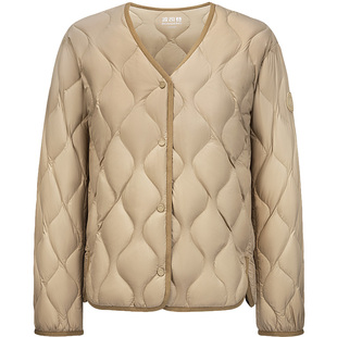 波司登轻薄羽绒服女短款时尚美拉德穿搭无领时尚菱形格保暖羽绒服