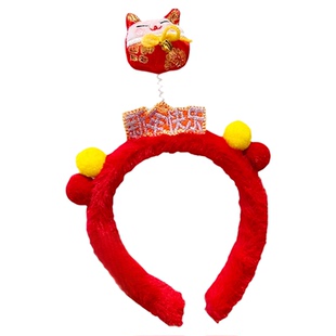 2026新年元旦毛绒马年发箍女儿童成人节日拍照戴头箍发饰福马头饰