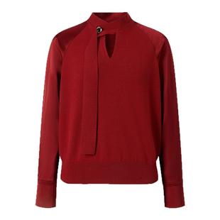 IMM尹默冬三醋纤面料红色中式领飘带气质毛针织衫上衣女