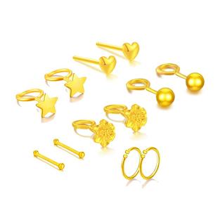 黄金耳钉999足金迷你小耳钉新款女纯金养耳棒耳针耳圈耳环弯豆豆