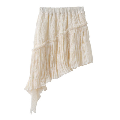 popchrio不规则百褶雪纺半身裙