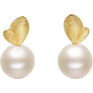 周六福黄18K金耳饰女7.5mm白色淡水珍珠耳钉小苹果优雅圣诞礼物