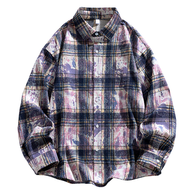 班尼路SK扎染格子衬衫男秋季新款