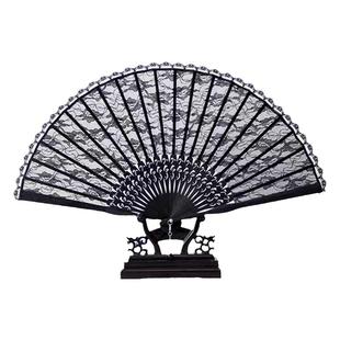 黑色蕾丝扇子女士小折扇古风复古典折叠中国风搭配旗袍跳舞蹈纯色