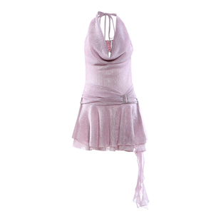 怪诞女孩 甜辣高级感美背荡领挂脖连衣裙女 亮片内搭抹胸背心套装