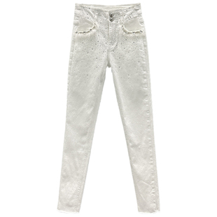 欧货铅笔牛仔裤女2025年春秋新款高腰修身百搭小脚加绒烫钻九分裤