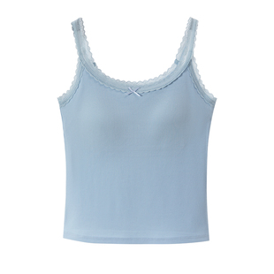 蕾丝花边棉吊带背心女内搭带胸垫一体式打底衫上衣少女内搭瑜伽L