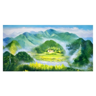 聚宝盆福居宝地山水风景画聚财装饰画靠山图流水生财背景墙招财画
