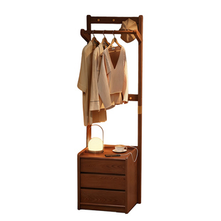 实木床头柜衣帽架一体家用室内卧室挂衣架入户置物抽屉落地衣架
