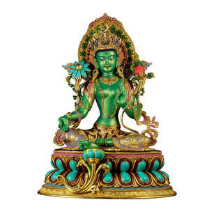 欧斯特彩绘《绿度母》室内家用精工铜《绿多罗观音》铜佛像摆件