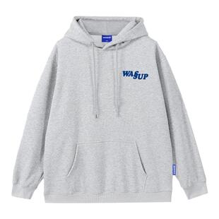 WASSUP潮牌美式重磅字母卫衣男连帽秋冬加绒宽松情侣百搭上衣外套