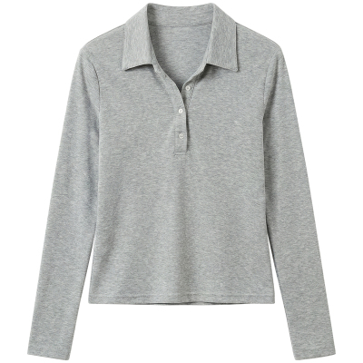 小个子polo领修身长袖T恤上衣春