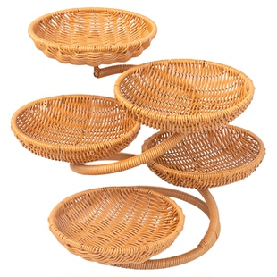 迎客松果盘装馒头的容器多层水果置物架步步高升果篮编织零食收纳