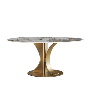 奥古斯特亮光圆形岩板餐桌转盘轻奢现代简约设计师潘多拉岩板圆桌