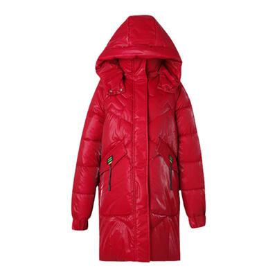 羽绒棉服女冬中长款韩版亮面免洗