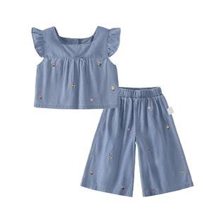 女童夏季全棉背心阔腿裤套装