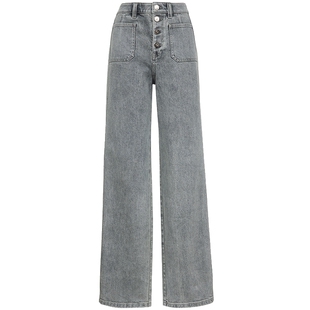 ONLY2026春季新款复古经典门襟四粒扣设计显瘦高腰直筒裤牛仔裤女