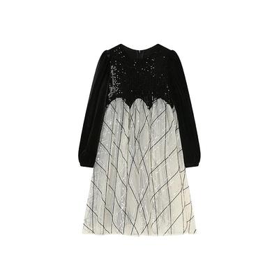 RBIGX瑞比克童装2025冬季新款女童拼接礼服珠片设计感礼服连衣裙