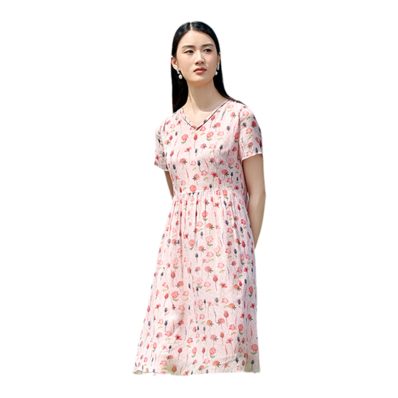 佐尔美夏季新款 桑蚕丝真丝乔其小碎花甜美连衣裙女E22LS52
