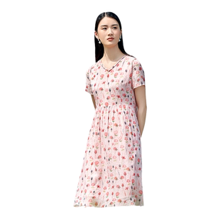 佐尔美高质感 桑蚕丝真丝乔其小碎花甜美连衣裙女E22LS52