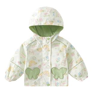 女童外套2026春秋连帽上衣小童休闲冲锋衣女宝宝衣服春装外出服