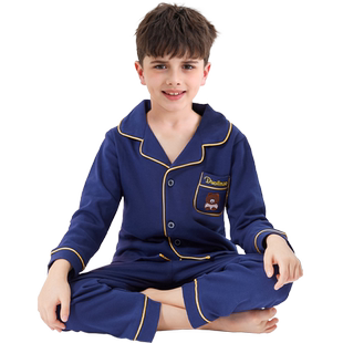 男童纯全棉睡衣春夏2025新款青少年薄款长袖开衫大男孩家居服套装