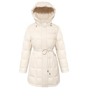 【轻盈鹅绒服】粉蓝衣橱2025冬装新款保暖连帽格纹中长款鹅绒服女