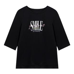 高端七分袖t恤女2026新款夏季女装半袖别致上衣黑色中袖宽松小衫