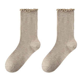 花边袜子女士秋冬季黑色堆堆中筒袜搭配小皮鞋乐福鞋保暖月子长袜