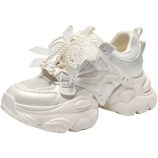 百丽女鞋透气网面老爹鞋夏季新款厚底增高休闲运动鞋子D9H1DBM5