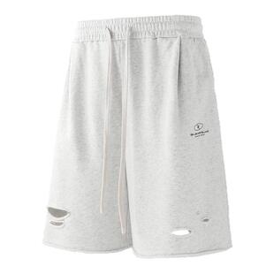 BJHG不计后果休闲短裤男夏季潮牌水洗复古做旧裤子宽松破洞五分裤