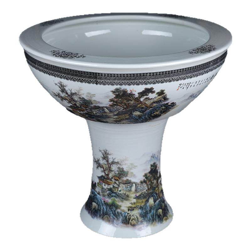 景德镇陶瓷鱼缸落地立柱式客厅大号吸水石盆乌龟缸睡莲碗莲盆庭院