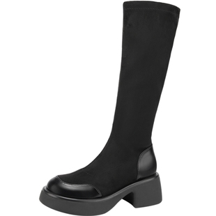 千百度女鞋显高显瘦弹力靴高跟高筒长靴套脚袜靴女靴