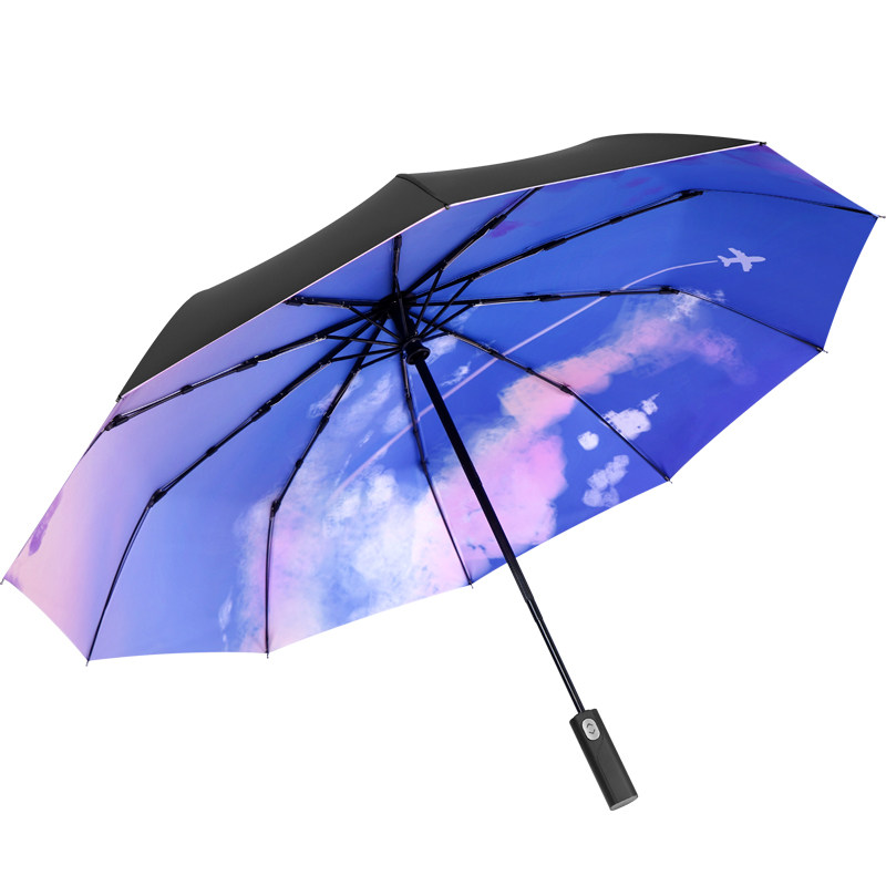 幕云晴雨伞插画黑胶折叠自动防晒