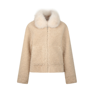 BLUEerror 带毛领短款毛茸茸保暖皮草女毛茸茸皮毛一体毛绒外套冬