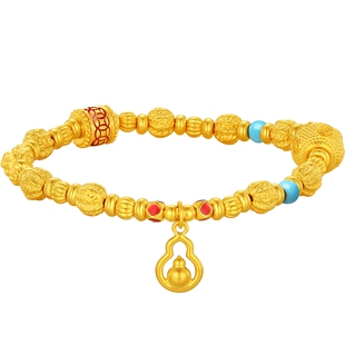 潮宏基小胖葫葫芦5D硬金黄金手链足金手串吊坠钱币串珠礼物 计价