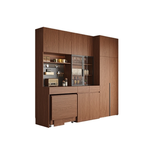 餐边柜定制橡木全实木折叠餐桌一体玻璃靠墙胡桃储物橱柜洞洞板