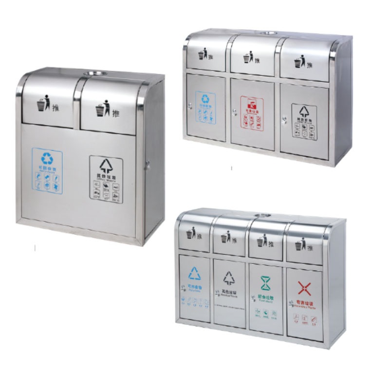 不锈钢户外可回收不可回收垃圾桶箱室内室外环保分类物业果皮双筒