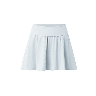 方领正肩运动短袖翻腰半身裙套装