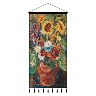 欧式复古油画艺术花卉挂布背景布入户玄关装饰画墙上竖版挂毯定制