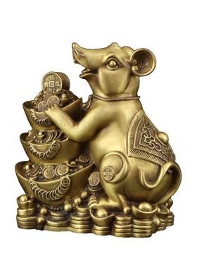 纯铜老鼠摆件生肖鼠招财黄金袋鼠