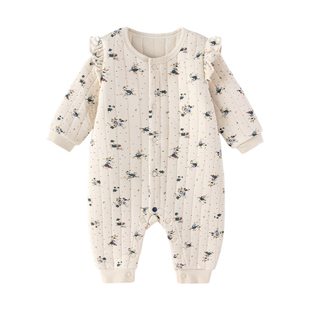 【清仓】babylove婴儿连体衣秋冬棉莫夹棉哈衣女宝宝洋气碎花衣服