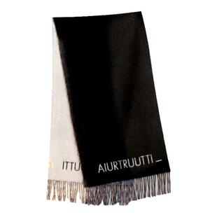AiurtRuutti意式纯羊绒双面标志提花围巾 老钱风经典黑灰高定披肩
