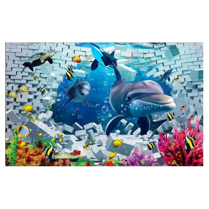 5D立体电视鲸鱼背景墙壁纸客厅卧室无缝海底世界壁画空间扩展墙纸